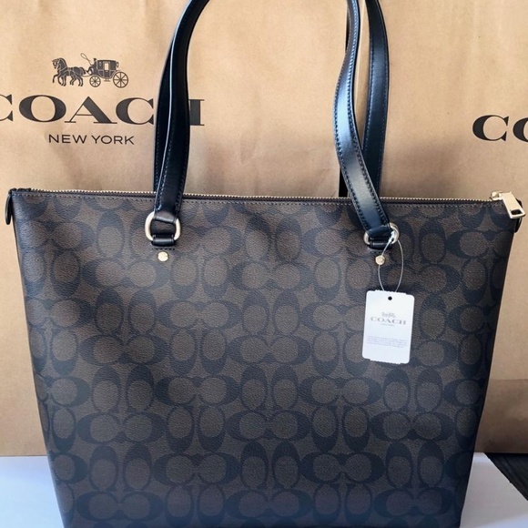 Coach Gallery Black Brown Coated Canvas Tote - Picture 4 of 9